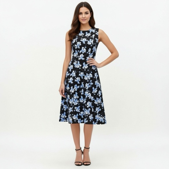 Tommy Hilfiger Dresses & Skirts - TOMMY‎ HILFIGER Floral Sleeveless Dress - Black and Blue Zip Back Fit & Flaire